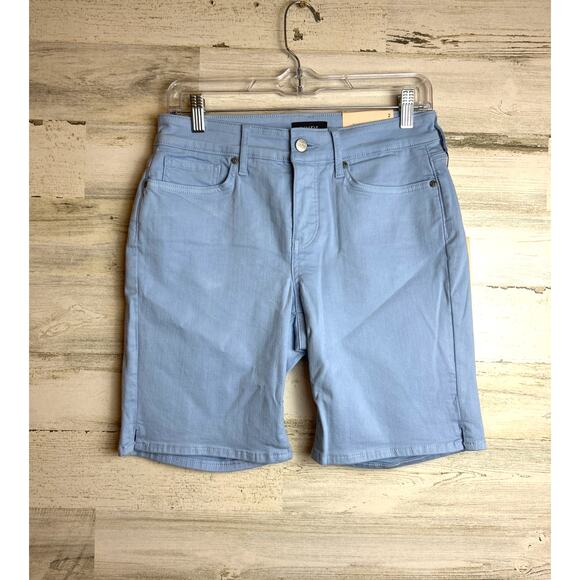 NYDJ Women’s 2 Ella Bermuda Shorts Light Blue Denim jean Chino Side Slit Zip NWT - Picture 2 of 8